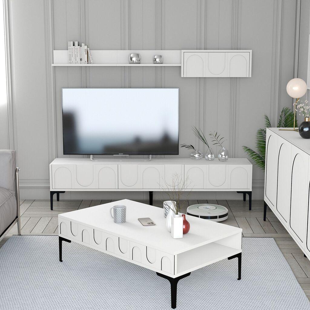 Hanah Home Set TV komoda i klub stolić Lyon 3, 4 dijela, Bijela