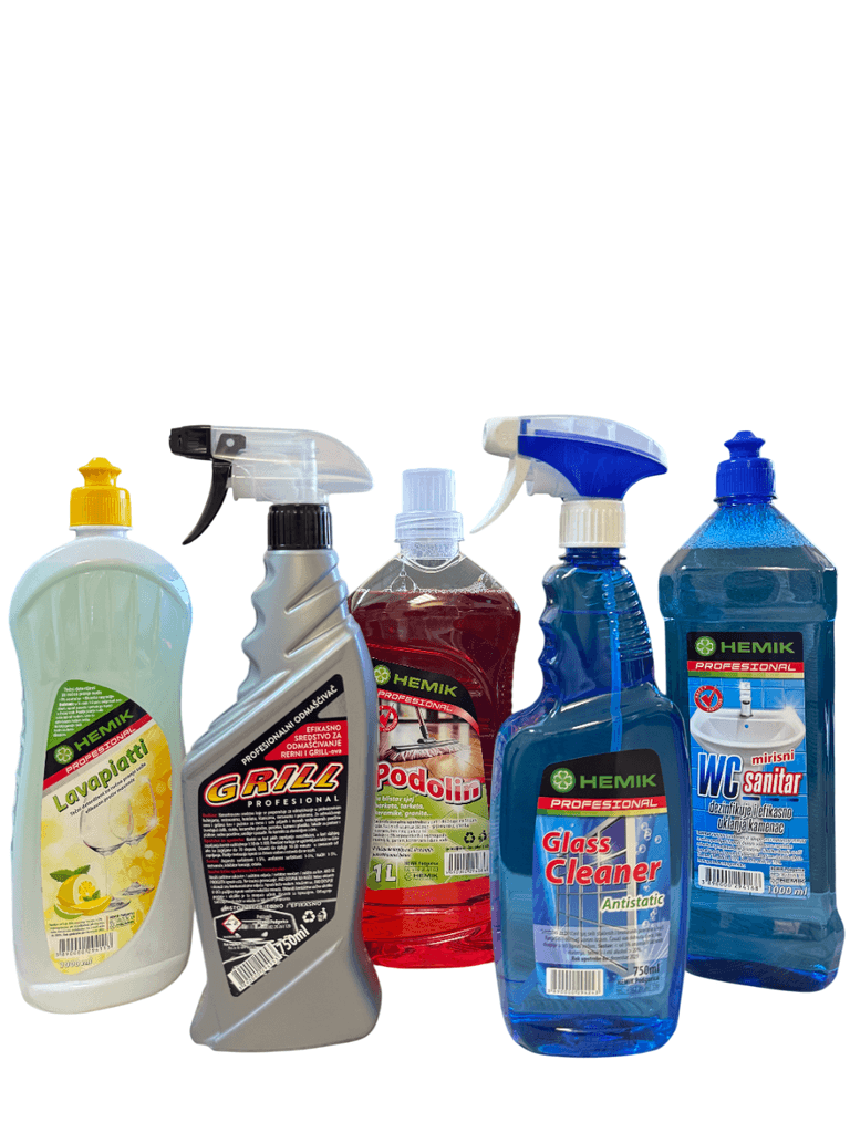 Hemik Set 5 U 1 Za Kuću:  Set Sredstava Za Čišćenje Stakla, Podova, Roštilja, Suđa I Kupatila