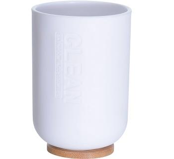 Bathroom Collection Čaša Za Kupatilo Bijela Sa Bambus Rubom 8X10Cm