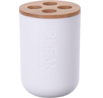 Bathroom Collection Čaša Za Kupatilo Bijela Sa Bambus Rubom 7X11Cm