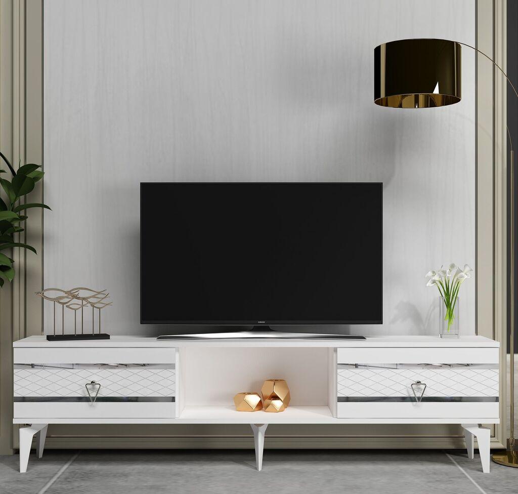Hanah Home TV komoda od pelina, 150x44,6x29,6 cm, bijelo-srebrna