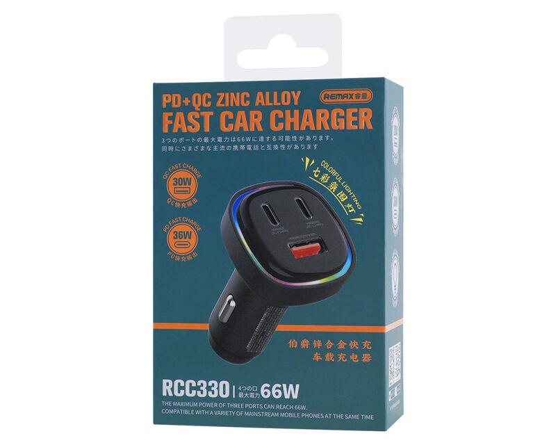Remax RCC-330 3u1 Fast auto punjač RGB, Crni