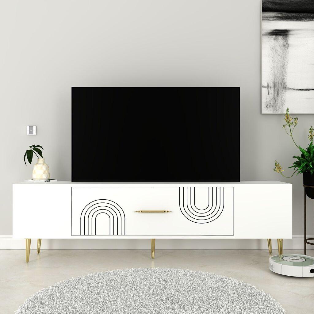 Hanah Kućni TV komoda Dekol2, 150x48,2x29,6 cm, Bijelo-zlatna boja