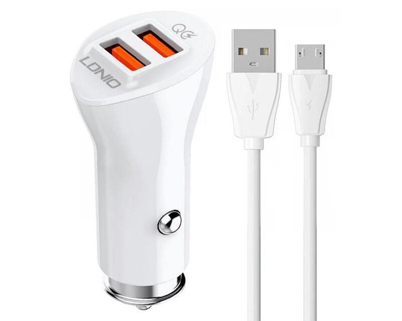 Ldnio C511Q Micro Dual QC 3.0 Auto punjač, Bijeli