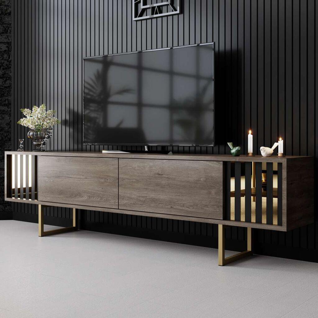 Hanah Home TV komoda Gold Line, 180x48x30 cm, smeđe-zlatna boja