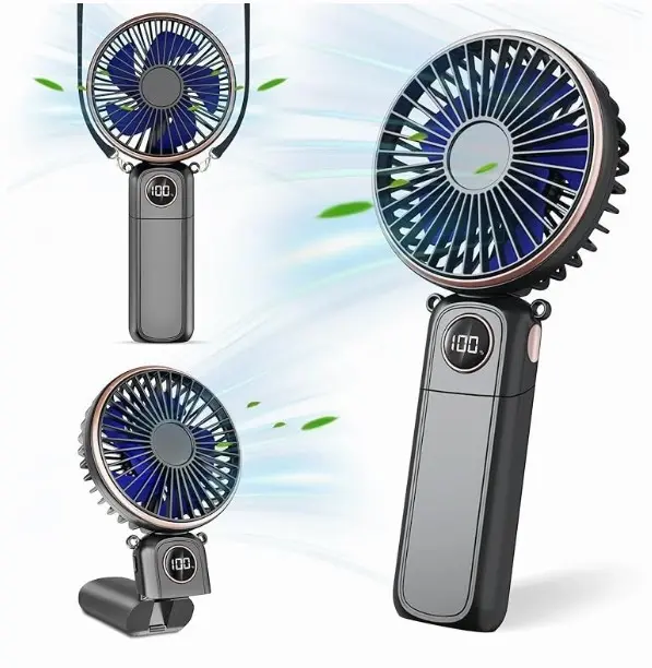 Ručni Ventilator + Powerbank 4000 Mah, 5 Brzina, Led Ekran, Sklopivi, Crna