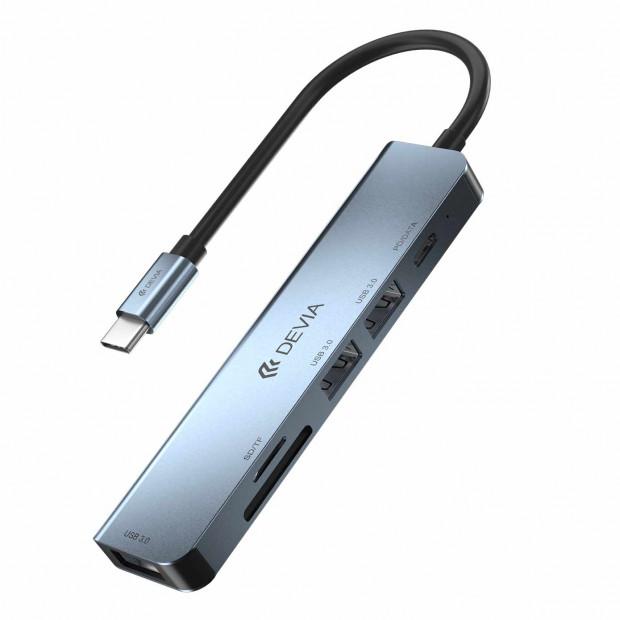 Devia Type-C na USB 5u1 Hub Leopard, siva