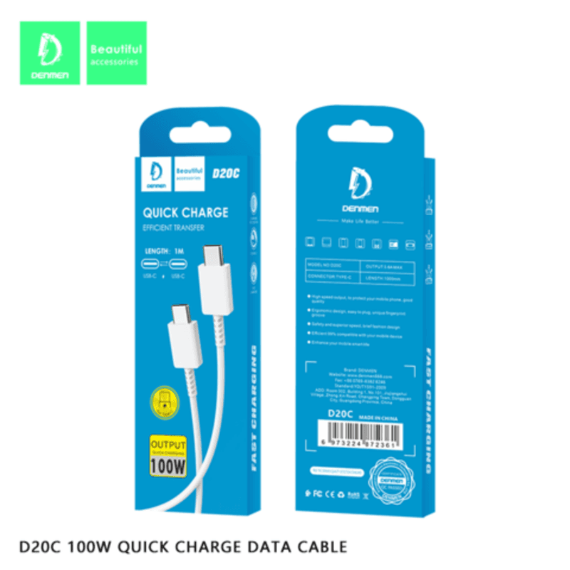 Denmen Data kabal D20C (Type-C na Type-C), Bijela