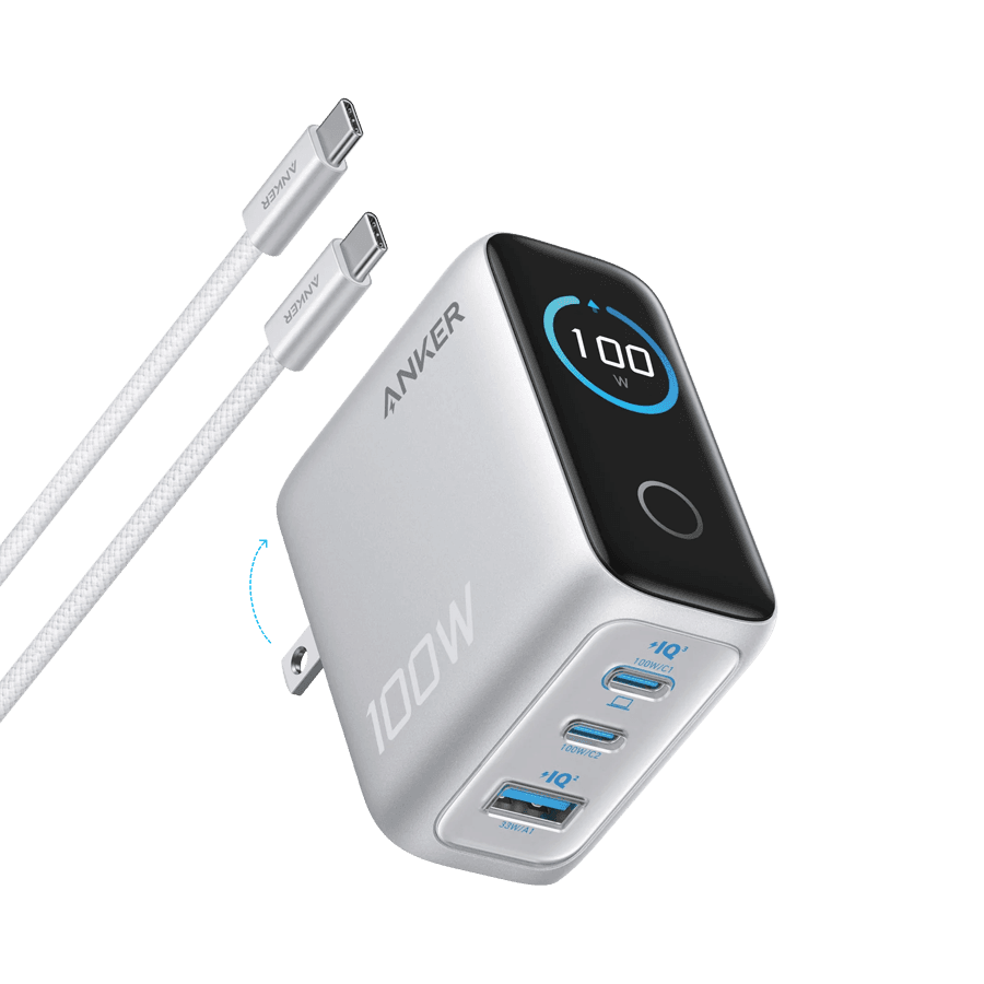 Anker Punjač 100W, 3 Ports, Smart Display, Crni