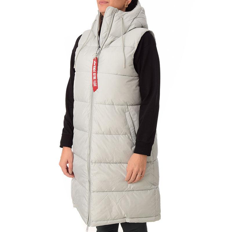Ženski prsluk Alpha Industries, dugi pufer prsluk, ženski, sivi