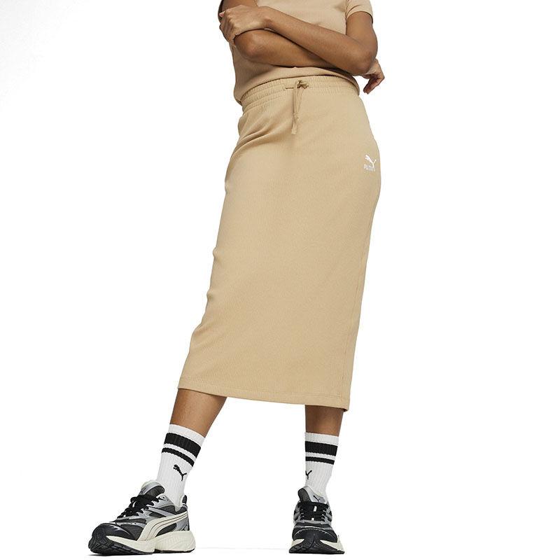 Puma Ženska suknja Classics Ribbed Midi, Bež