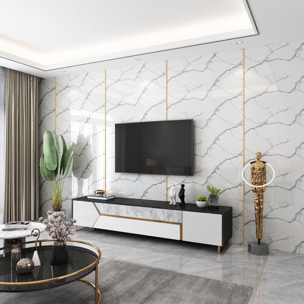 Tapeta Samoljepljiva Panel Zidna Obloga 60Cm.X 2.8 Metara X 2.5 Mm Debljine Fc7011 Mermer Sa Sivim Sarama,  Bijela