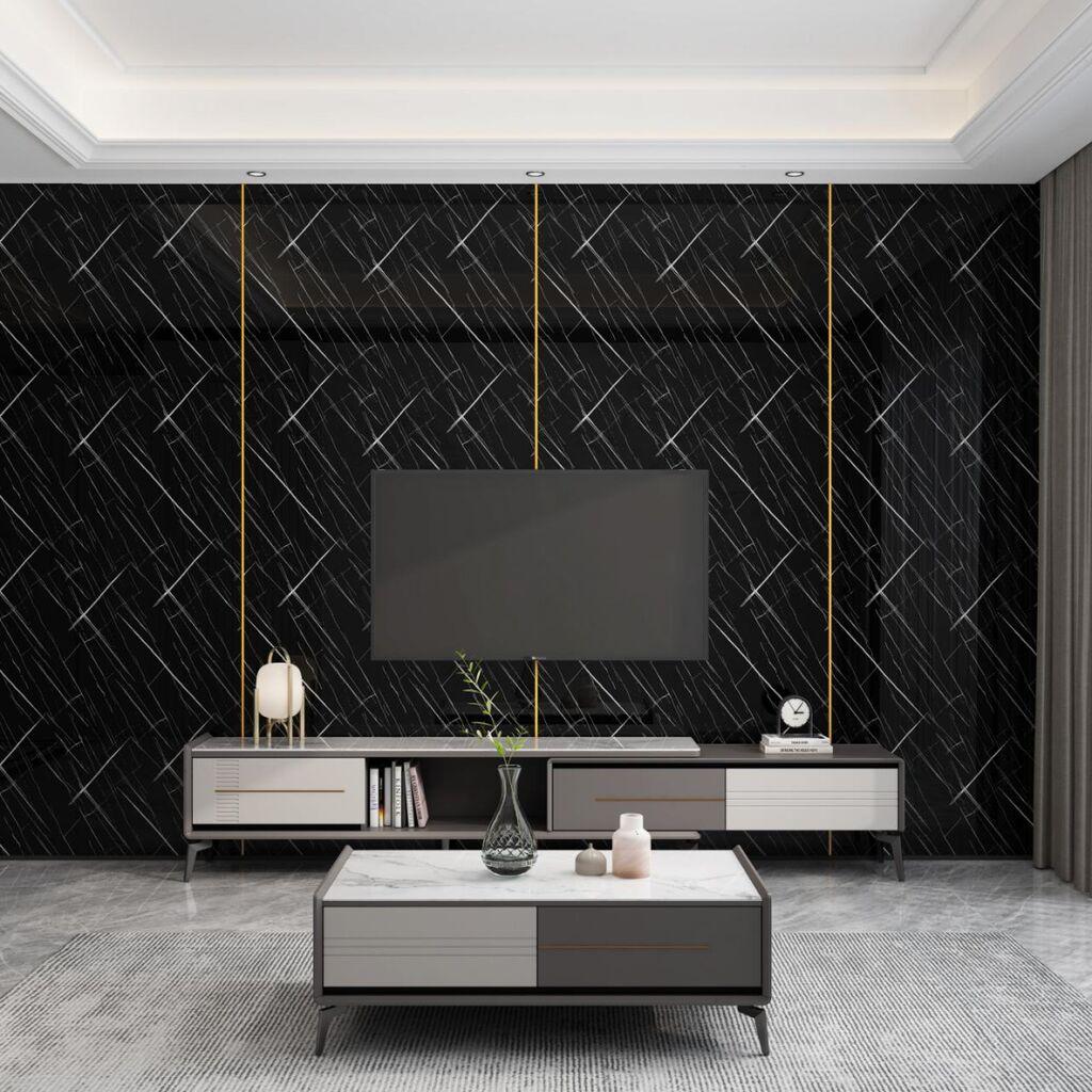 Tapeta Samoljepljiva Panel Zidna Obloga 60Cm.X 2.8 Metara X 2.5 Mm Debljine Fc7013-2  Mermer Sa Bijelim Sarama, Crni