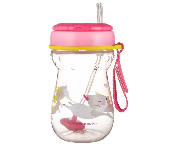 CANPOL Baby šolja sa slamkom "Cat" 350ml roze-žuta