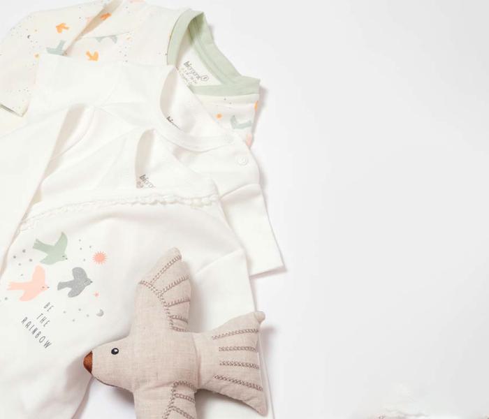 BiOrganic Komplet za bebe, 10 dijelova ptičice, Bež