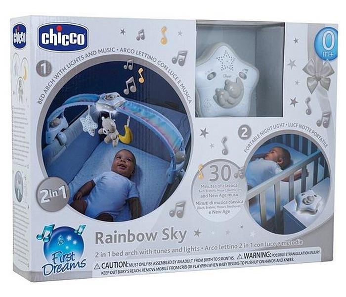 CHICCO Mašna za igračke u duginim bojama 2u1, plava