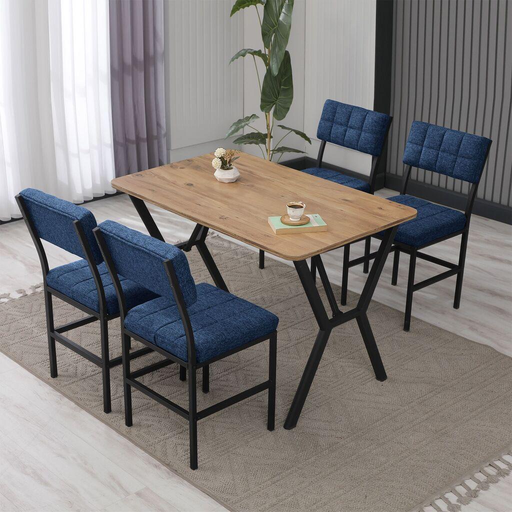 Hanah Home trpezarijski sto i stolice Dubai, plavo-krem boja
