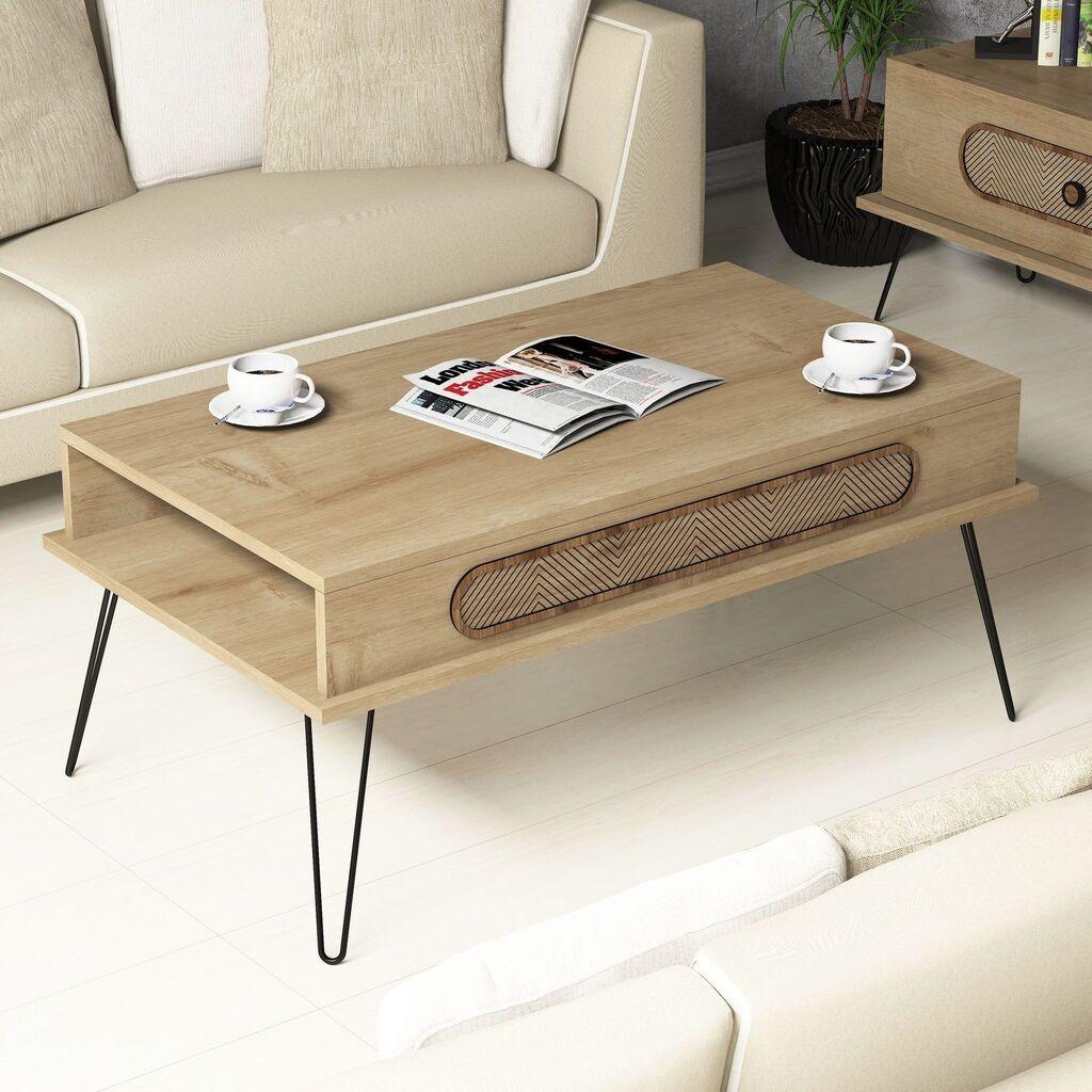 Hanah Home Ekol Klub sto, 105x45.8x56cm, Krem-crni