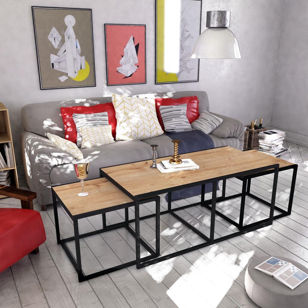 Hanah Home Gigante Set Klub stolova, 3 komada, Hrast-crni