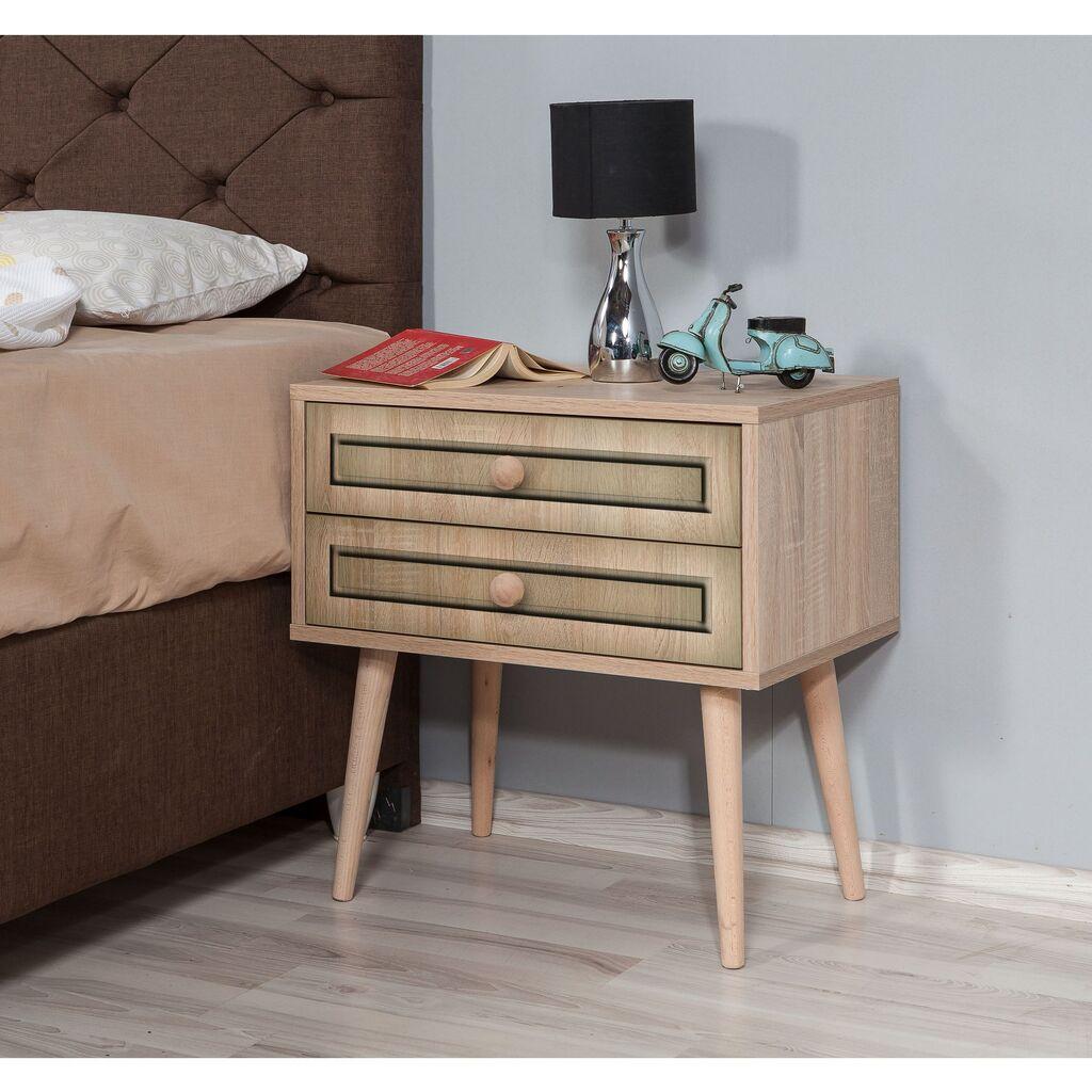Hanah Home Two 421 Noćni ormarić, 2 ladice, 60x61x40cm, Krem