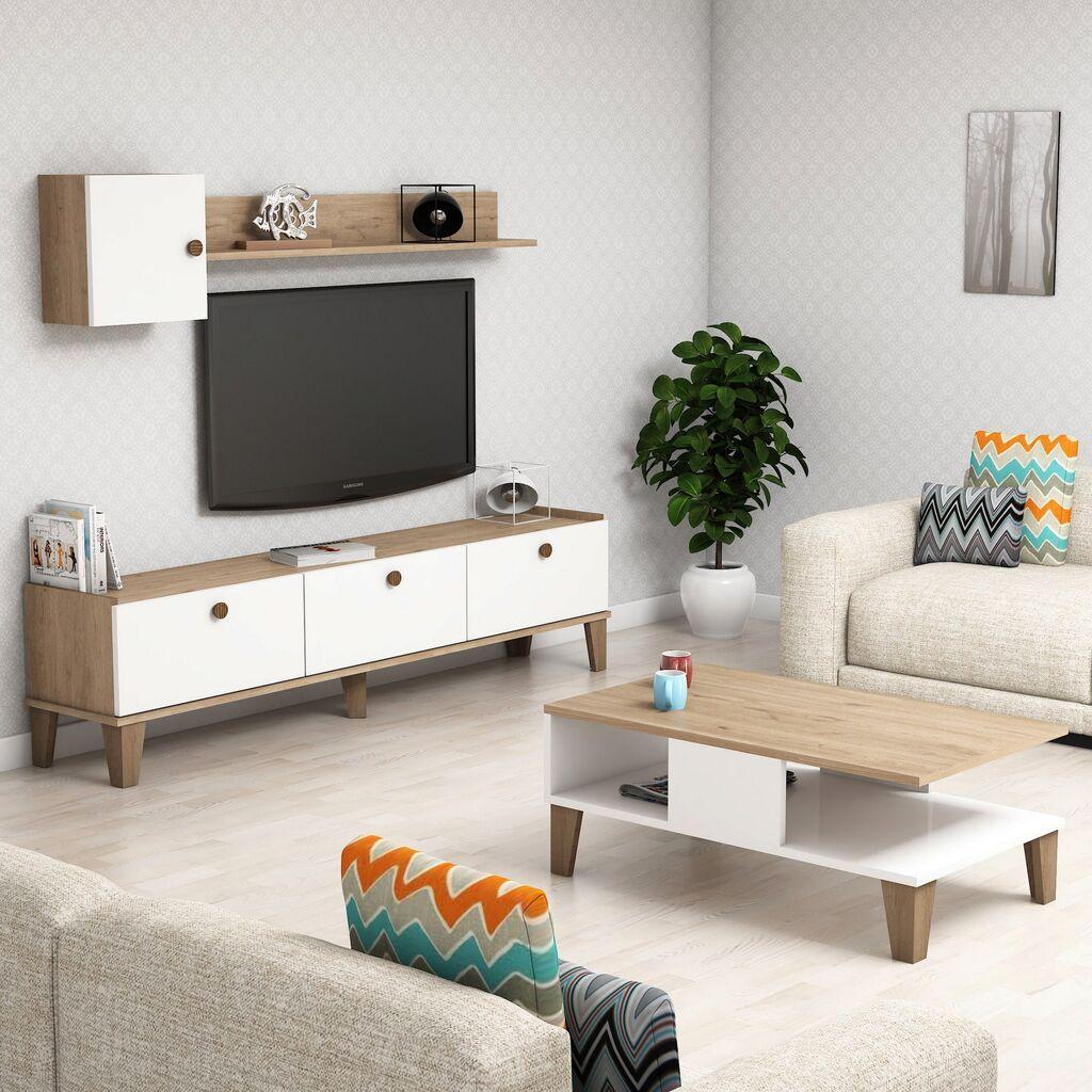Hanah Home Set TV Komoda i klub sto Hrast-Bijeli