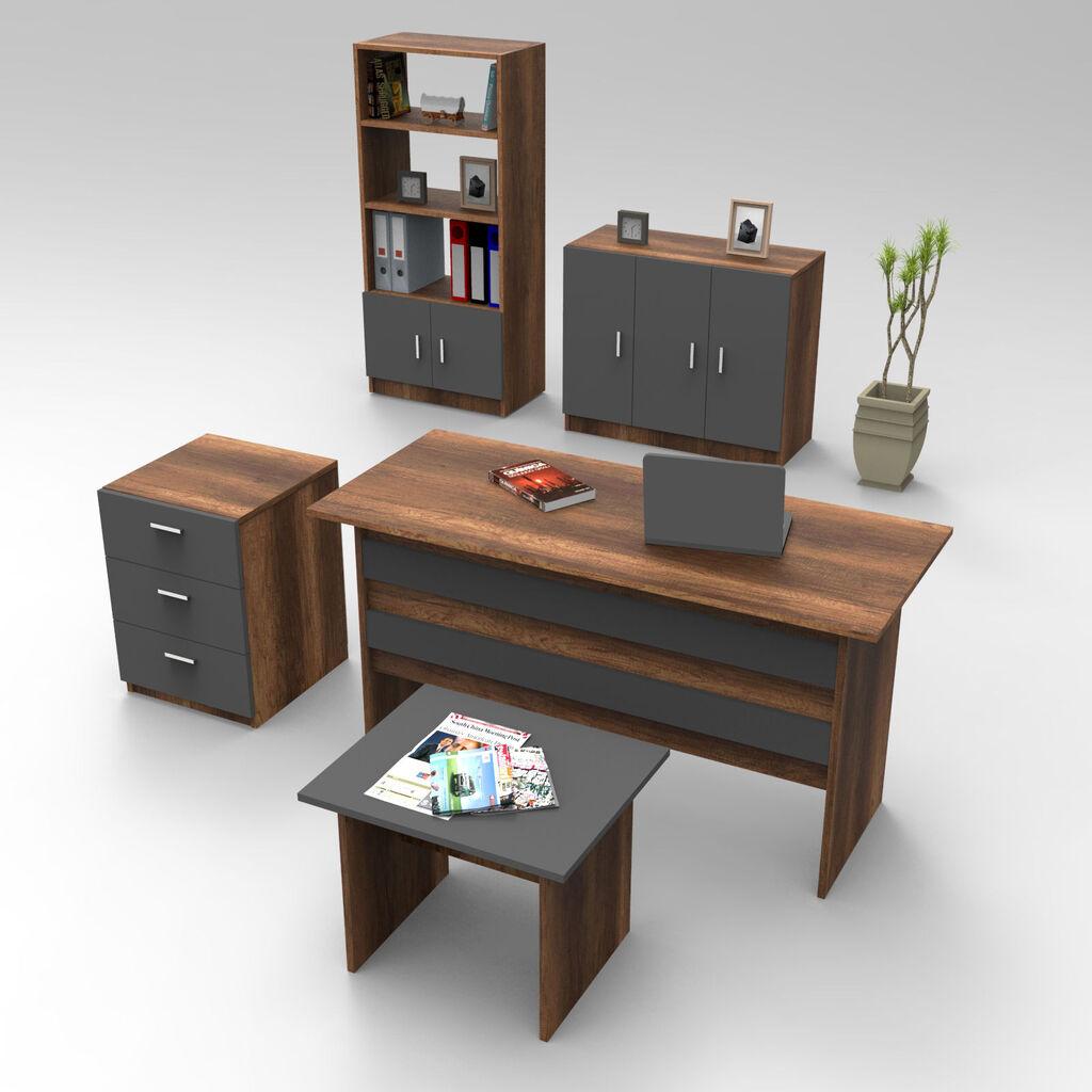 Hanah Home VO14 BA Set kancelarijskog namještaja od 5 dijelova, smeđa