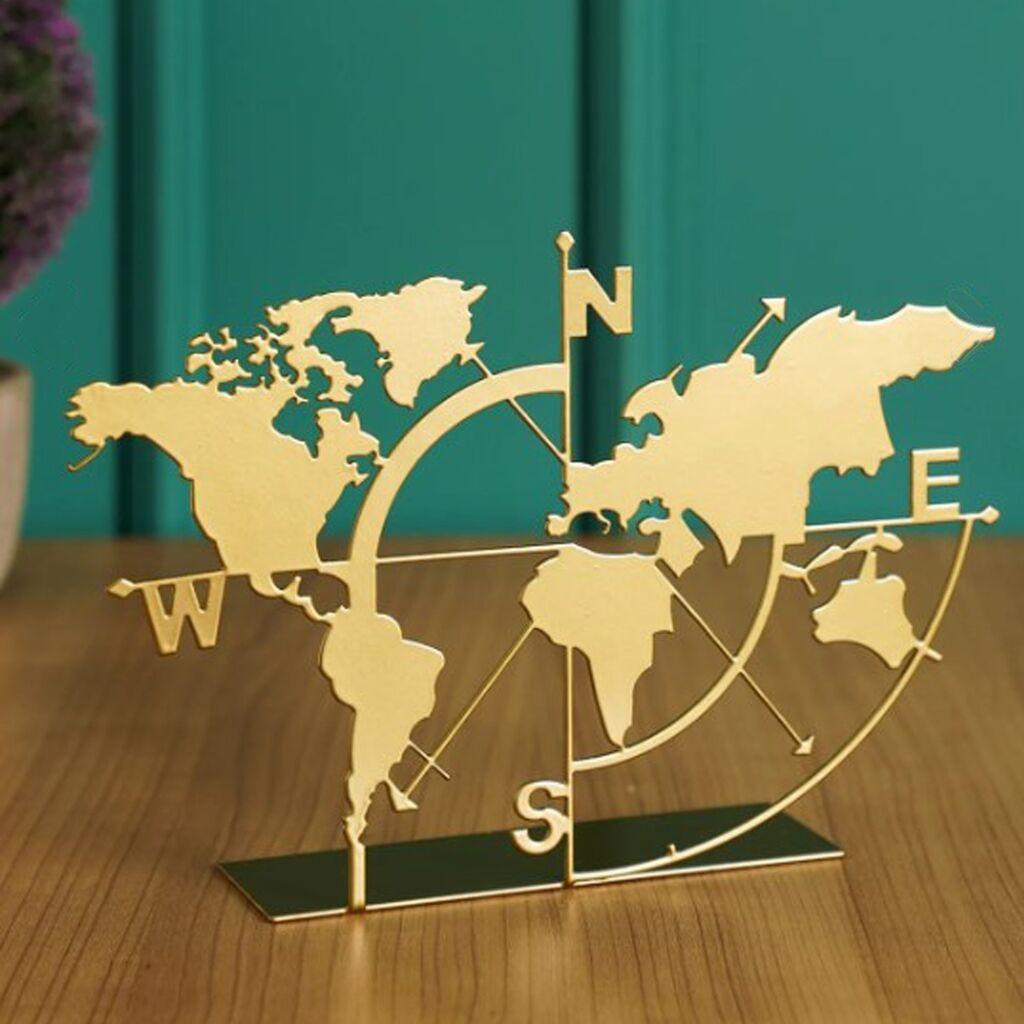 Aberto Design Stolna dekoracija Mapa svijeta, zlatne boje