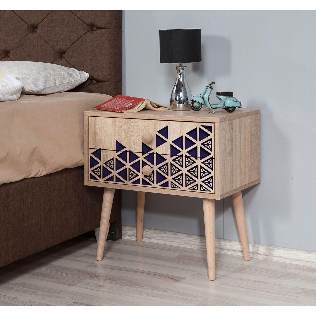 Hanah Home Two 728 Noćni ormarić, 2 ladice, 60x61x40cm, Bukva