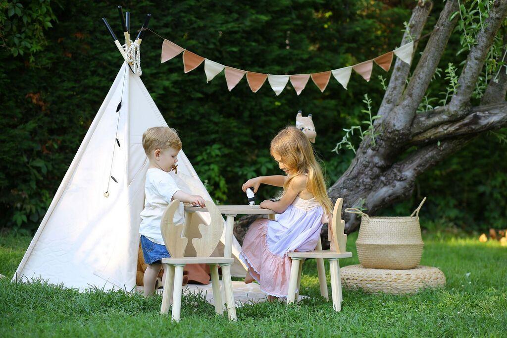 Hanah Home Dječiji set Deer Set od dvije stolice, Sto i 2 stolice, Bež