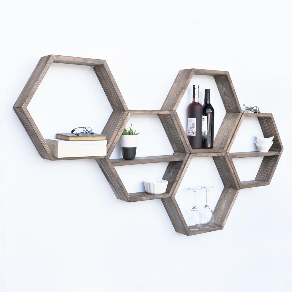 Hanah Home HEX003 Zidna polica, 5 komada, Braon