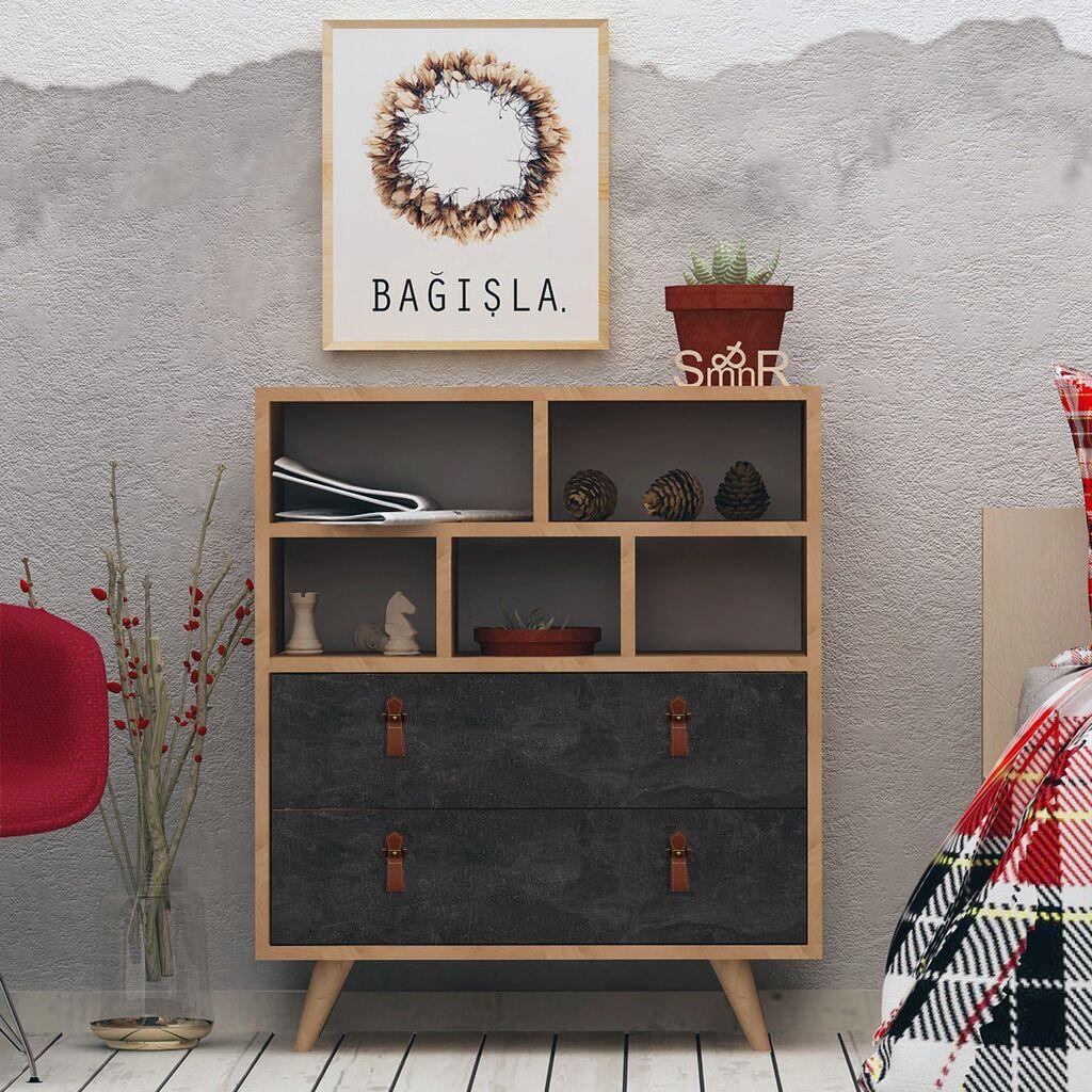 Hanah Home Komoda Marco 70x85,6x40cm Hrast-Tamno siva