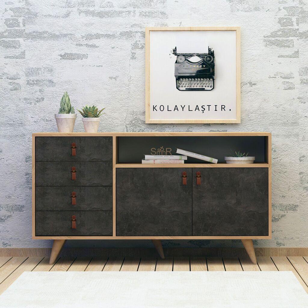 Hanah Home Komoda Pagina 140x86x40cm Hrast-Tamno siva