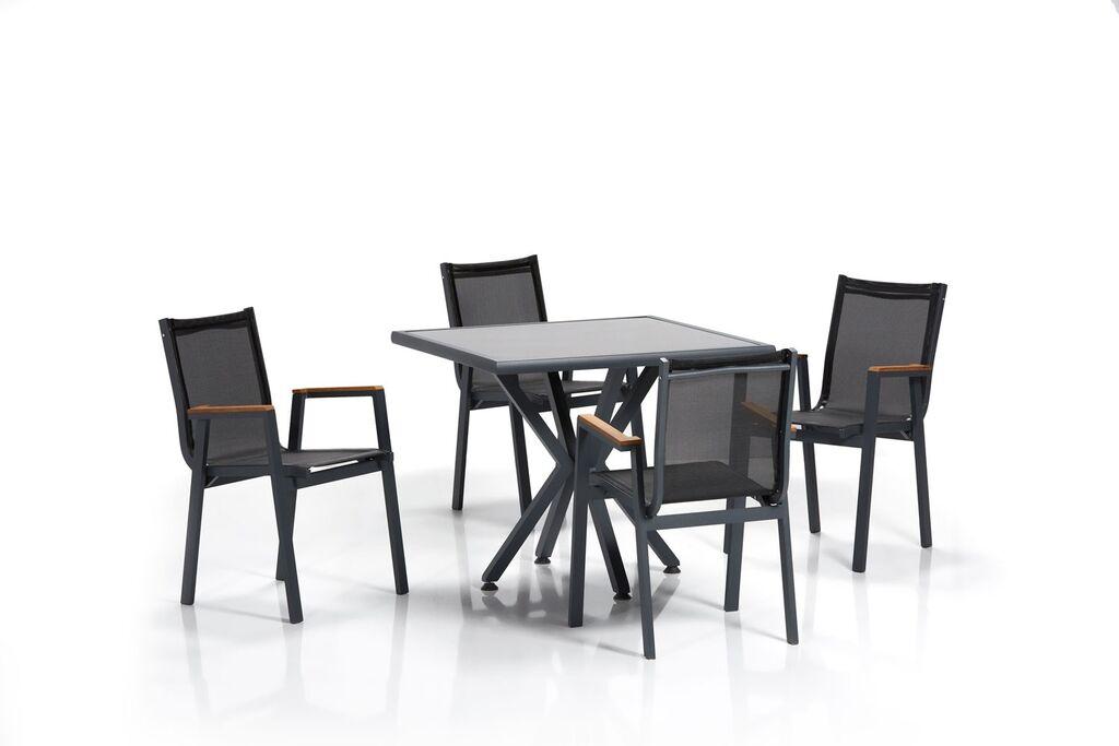 Hanah Home Vrtni set stol i 4 stolice Samara 2 Sivo-Crna