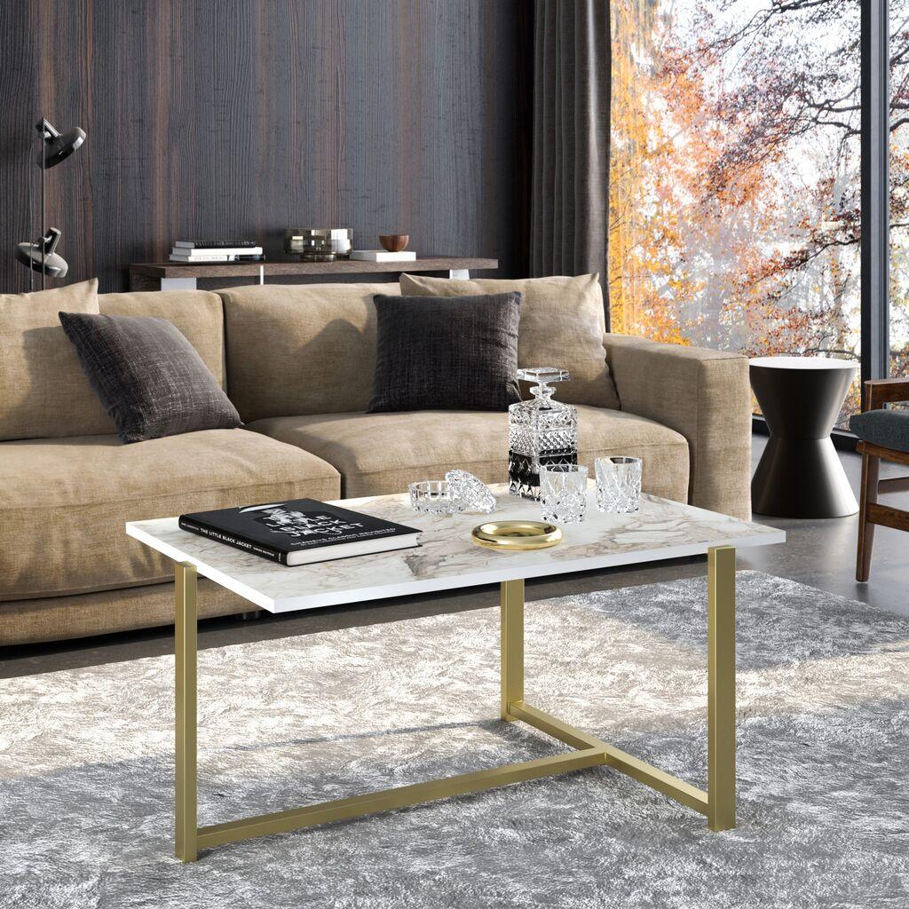 Hanah Home Merideths Sto za dnevnu sobu, Zlatno-Bijeli
