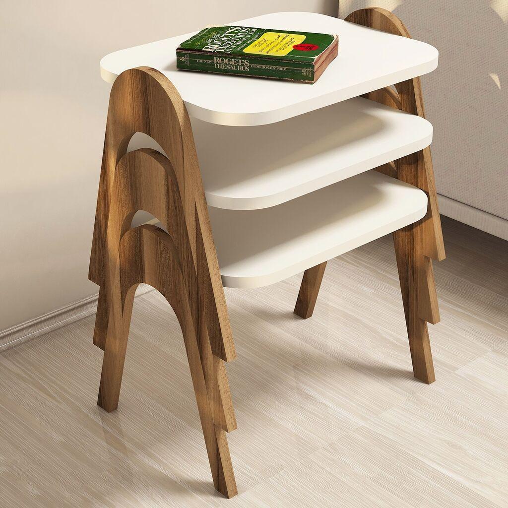 Hanah Home Pomoćni stočić Paris, 3 komada, Bijelo-braon