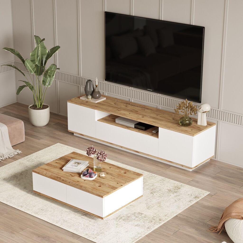 Hanah Home Set TV Komoda i klub sto Bež-Bijeli