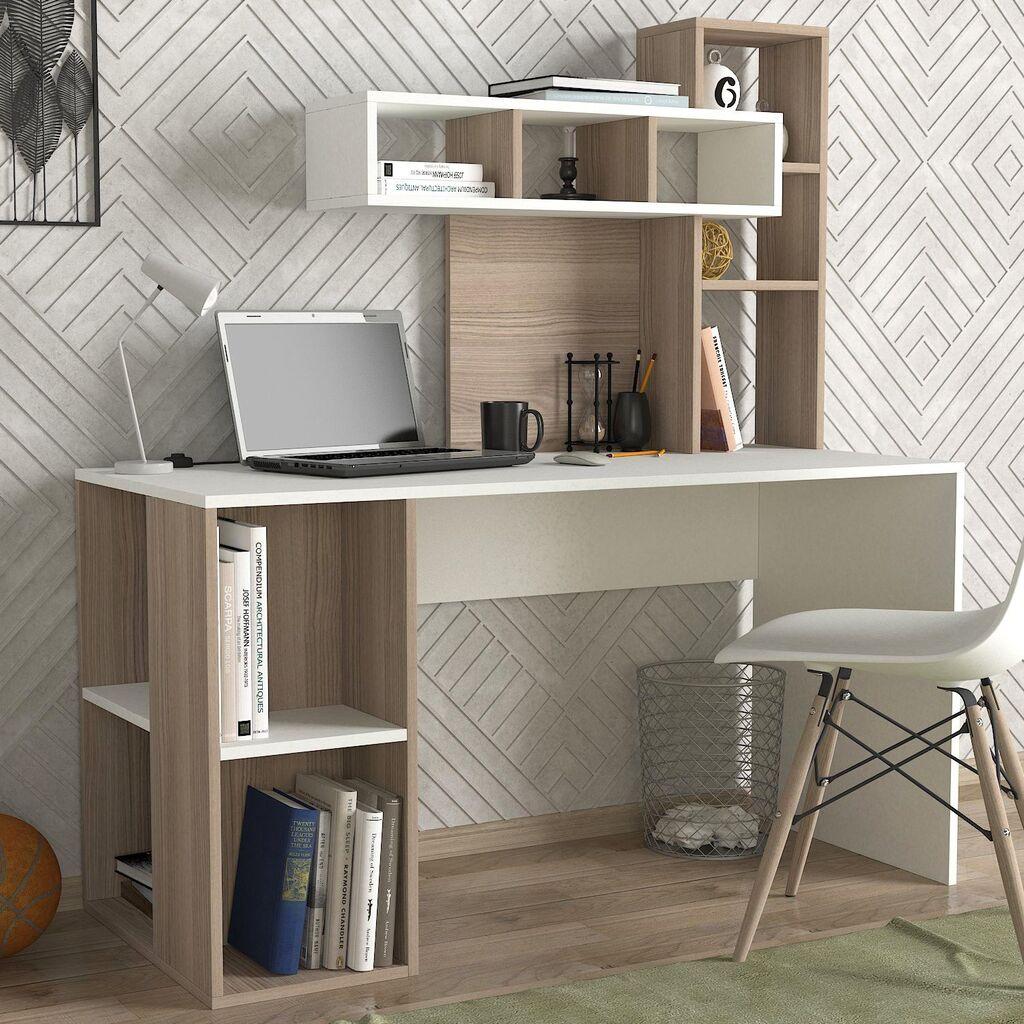 HANAH HOME Koralni radni sto, 140x153.8x60cm, Smeđe-bijela