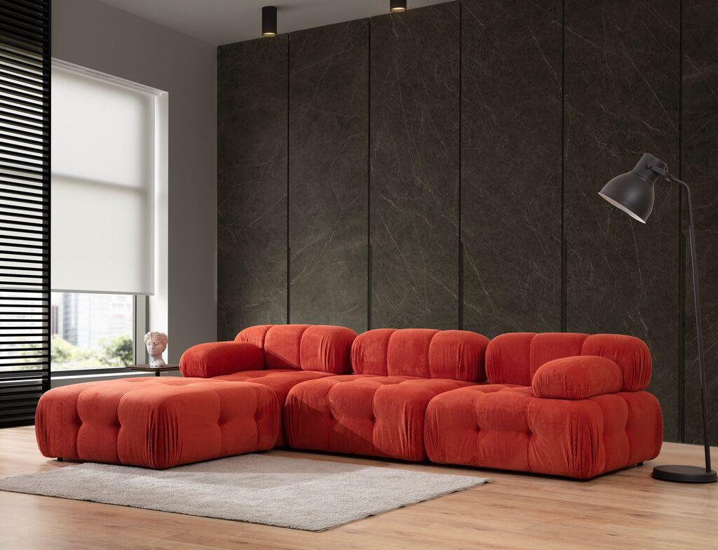 Atelier del Sofa L1 O1 1R Pouffe Doblo Ugaona garnitura, 3 sjedala, crvena
