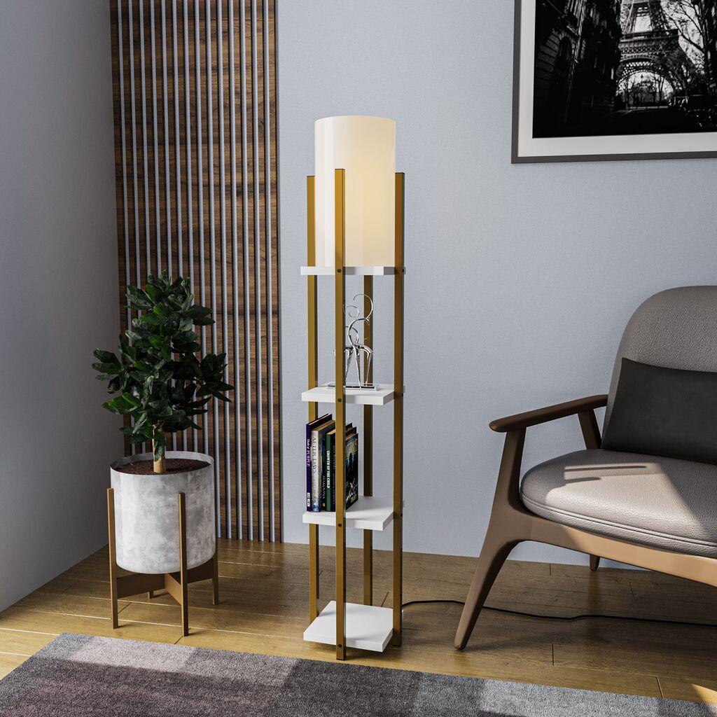 Opviq Shelf Lamp 8119 Podna lampa, Braon-Bijela