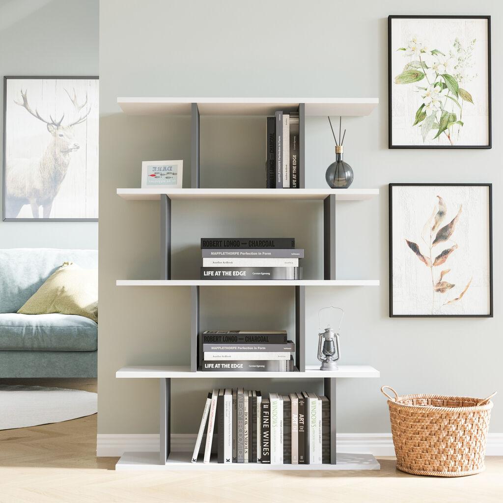 Hanah Home Harmon Anthracite White Polica za knjige 90x25x127.4 cm, Siva