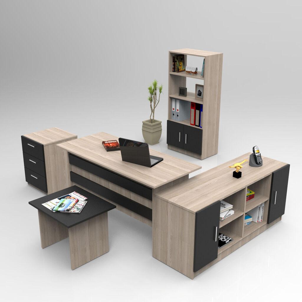 Hanah Home VO15 OB Set kancelarijskog namještaja od 5 dijelova, bež crna