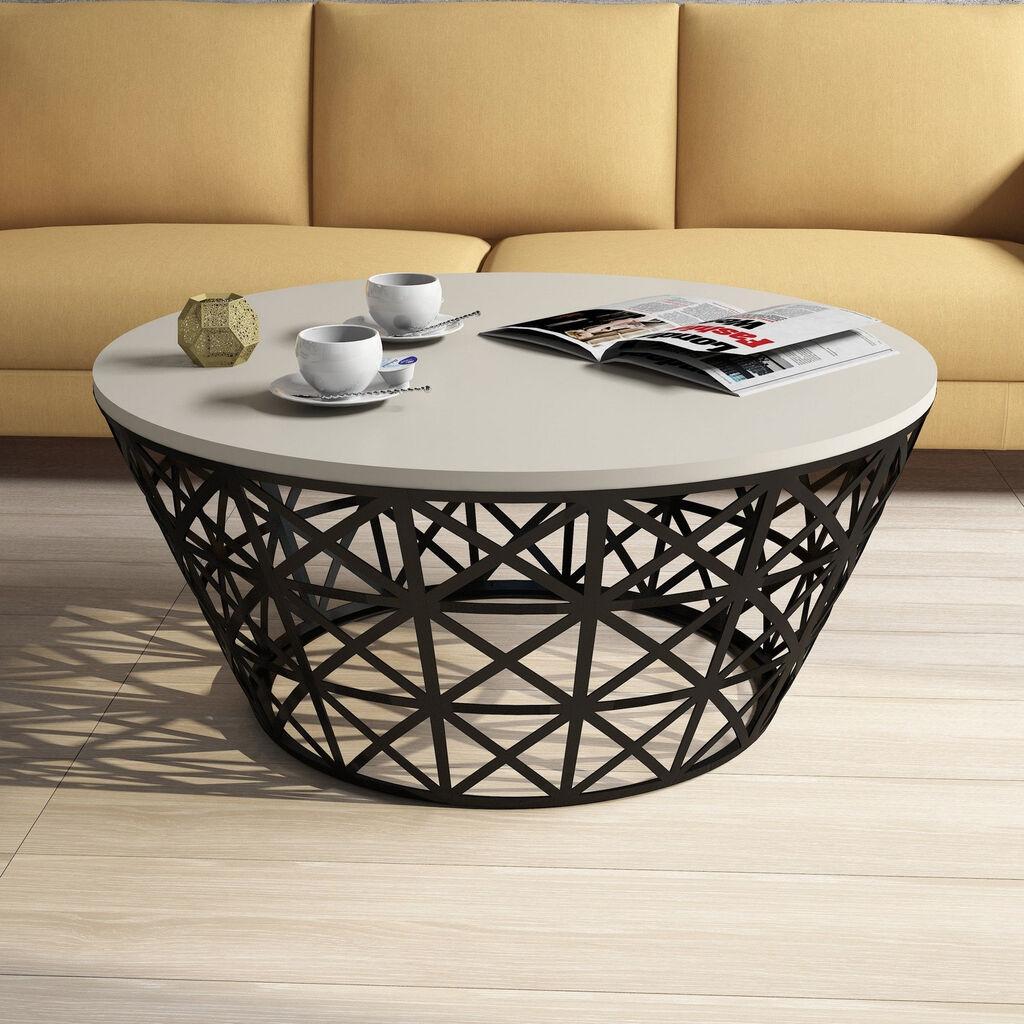 Hanah Home Klub sto Stil Metal Ferforje 90x90x38cm Krem-Crni