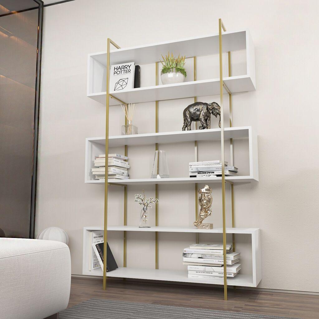 Hanah Home Bruti White Gold Polica za knjige 120x180x29.6cm, Bijela