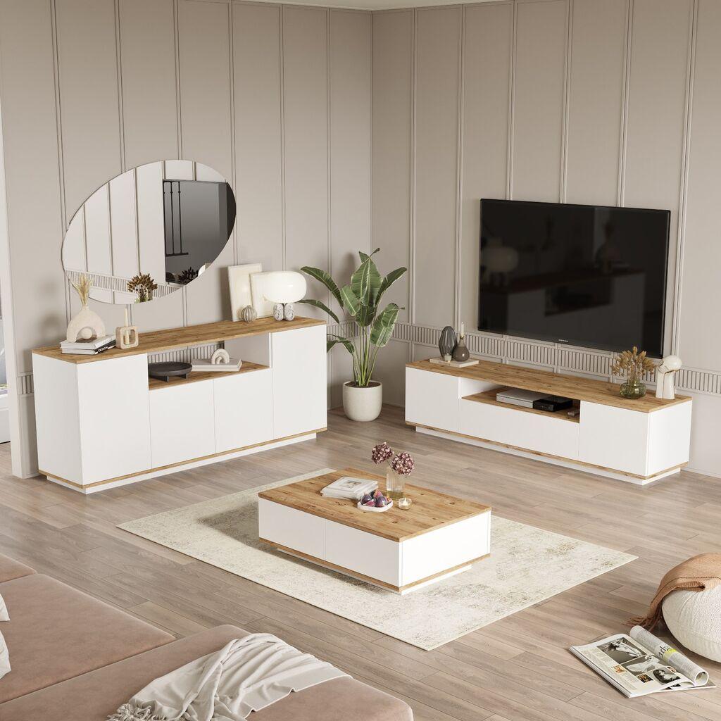 Hanah Home Set TV Komoda i klub sto Bež-Bijeli