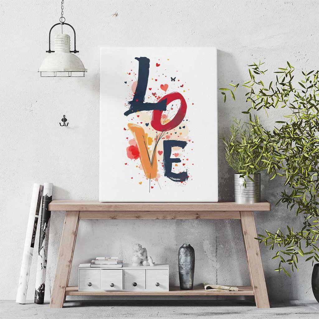 LOVE Tipografska Platna – Šareni Otisak Srca