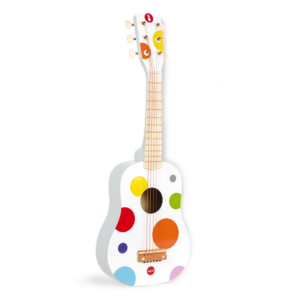 Janod gitara za djecu s konfetima, drvena, bijela