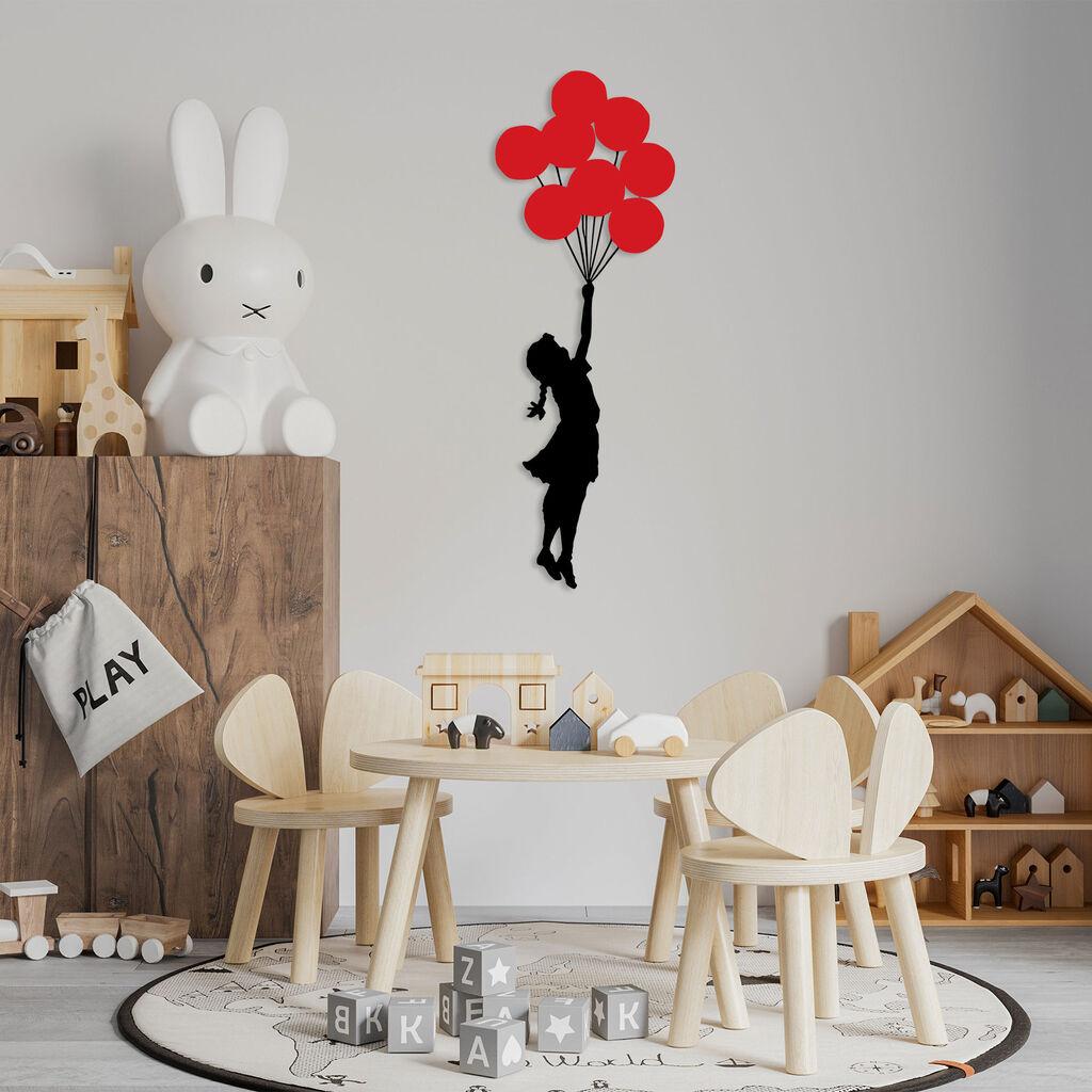 Wallity Zidna dekoracija djevojčica sa balonima 100x34 cm crveno-crna