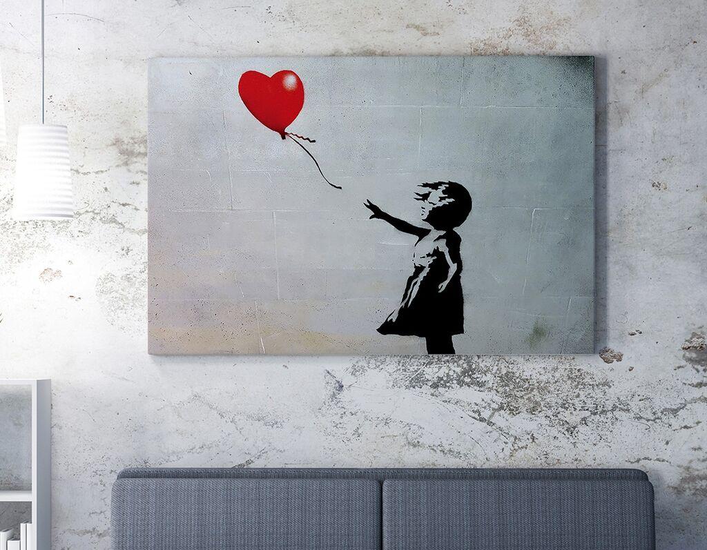 Wallity Slika djevojčice sa balonom 50x70 cm siva