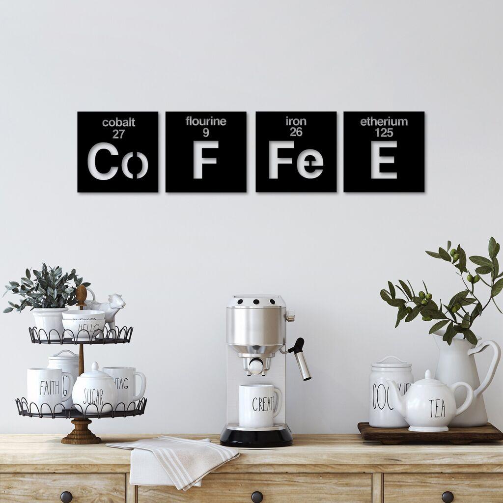 Wallity Set zidnih dekoracija Coffee 13, 18x18 cm, 1.5 mm, 4 komada, Crna