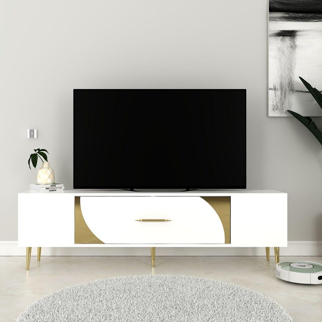 Hanah Home TV komoda Dekop2, 150x48,2x29,6 cm, bijelo-zlatna boja
